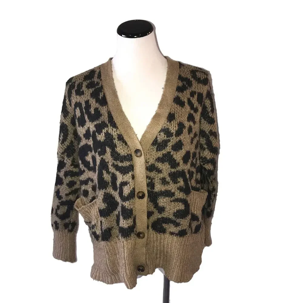 Wildfox Roar Leopard Tilly Cardigan Button Up Sweater